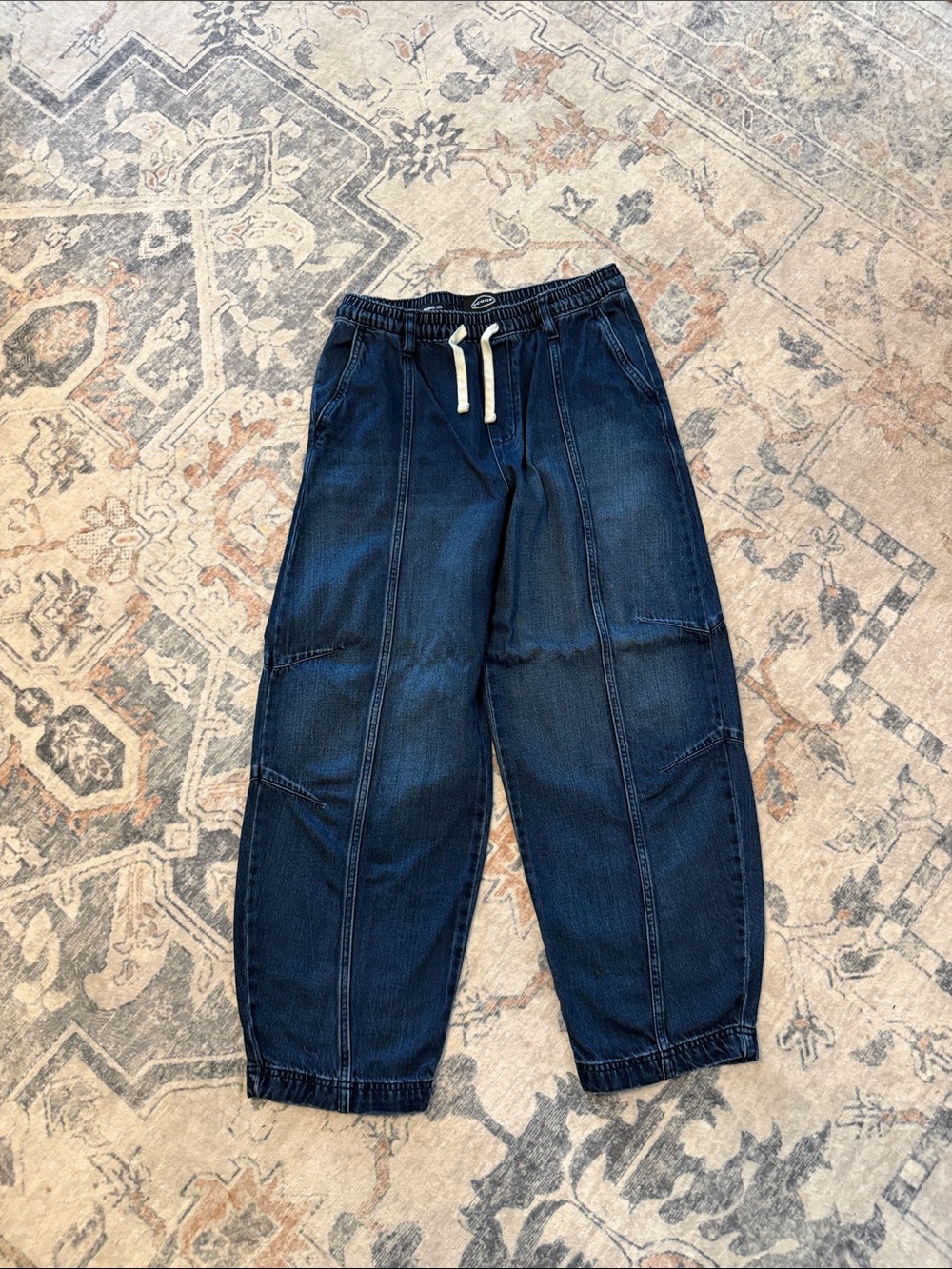 Size Small Women’s Scoop Dark Blue Elastic Waist Denim Barrel Leg Pants